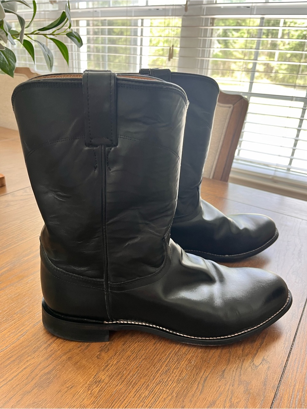 Justin Jackson Roper Boots Men’s 12 3E Extra Wide Black Leather Pull-on Western